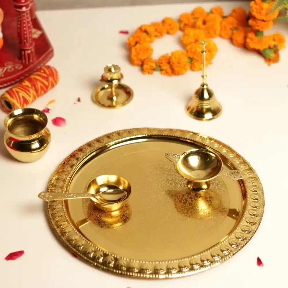 Golden Plated Pooja Thali Set