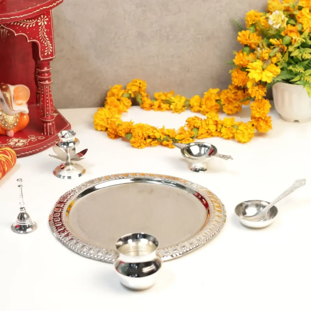 silver pooja thali set