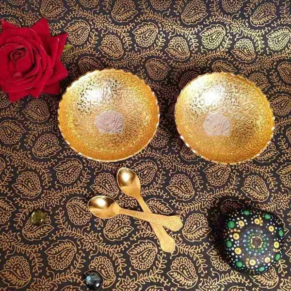 Golden Bowl & Spoon Set | Luxury Gift & Dining Serve ware | Super Deal 30% Off