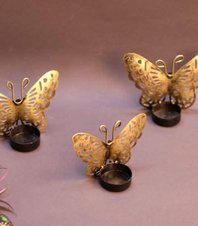 IRON PAINTED TEA LIGHT BUTTERFLY S/3