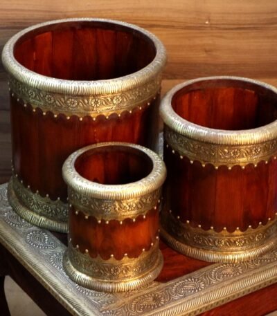 Wooden Round Planter Set Of 3