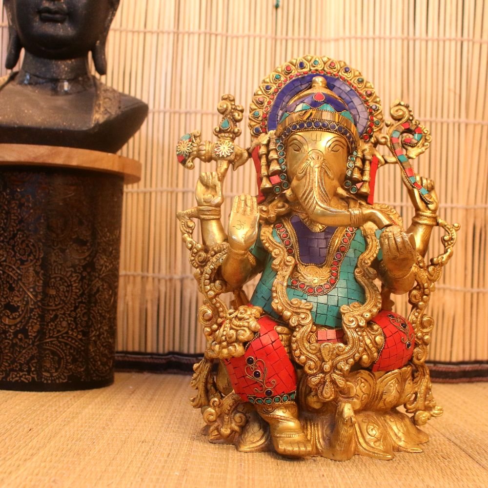 Brass Stone Ganesh