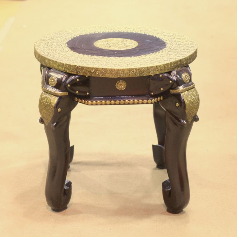 Brass 4 Side Elephant Round Stool