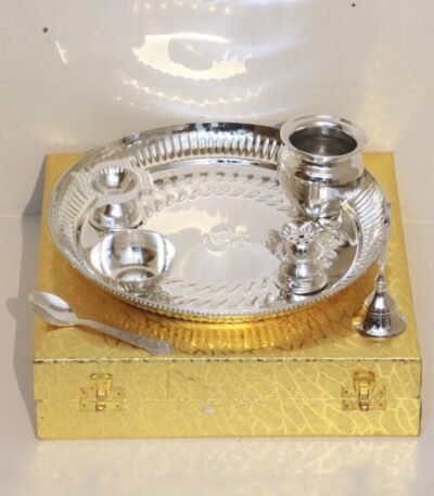 Brass Puja Thali Set Silver
