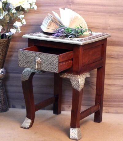Wooden Bedside Table Brass Ftd