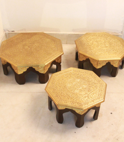 Brass Octornal Chowki Set of 3