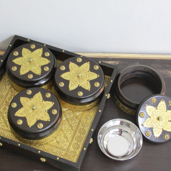 Brass 4 Bowl Dryfruit Box Big