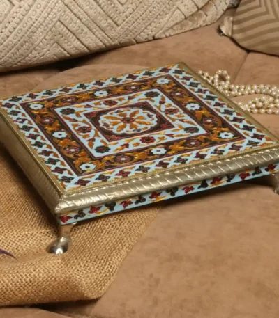 Blue meena chowki with metal legs a