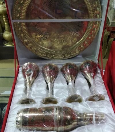 Brass Wine Glass/Bottle Set With Box