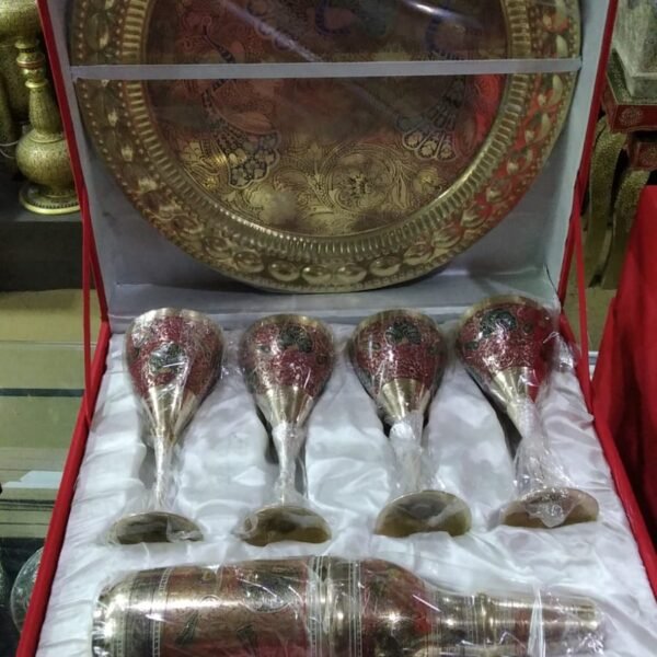 Brass Wine Glass/Bottle Set With Box