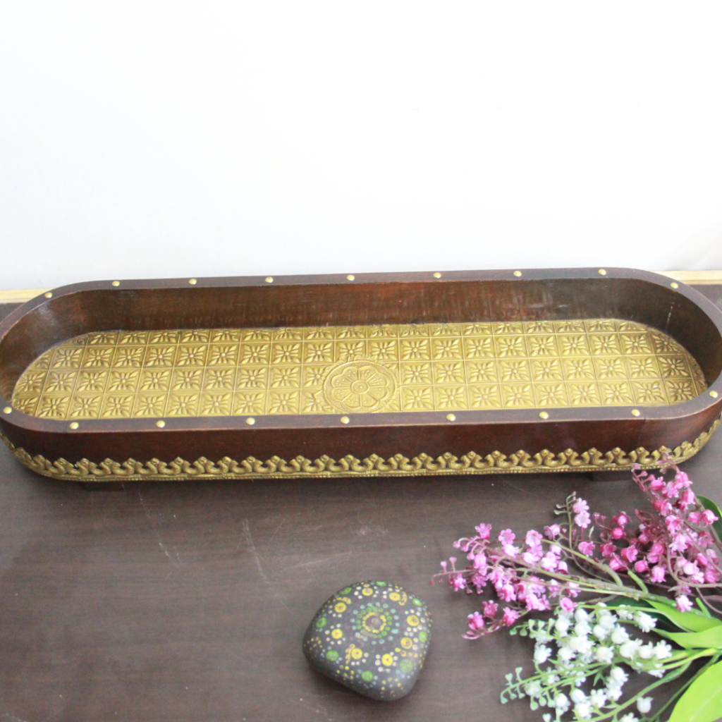 Brass Wooden Tray 21x6x2