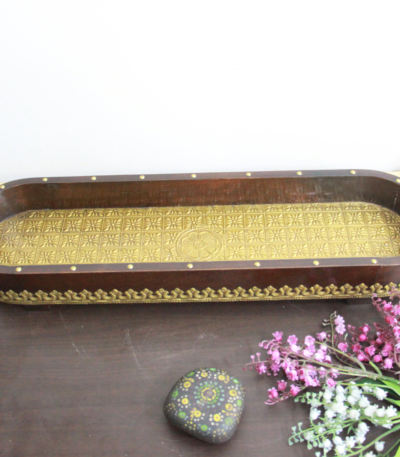 Brass Wooden Tray 21x6x2