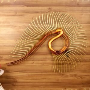 Large Golden Iron Peacock Wall Art | Modern Feather-Fan Sculpture