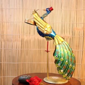Hand-Painted Iron Peacock Sculpture | Vibrant Festive Home Decor