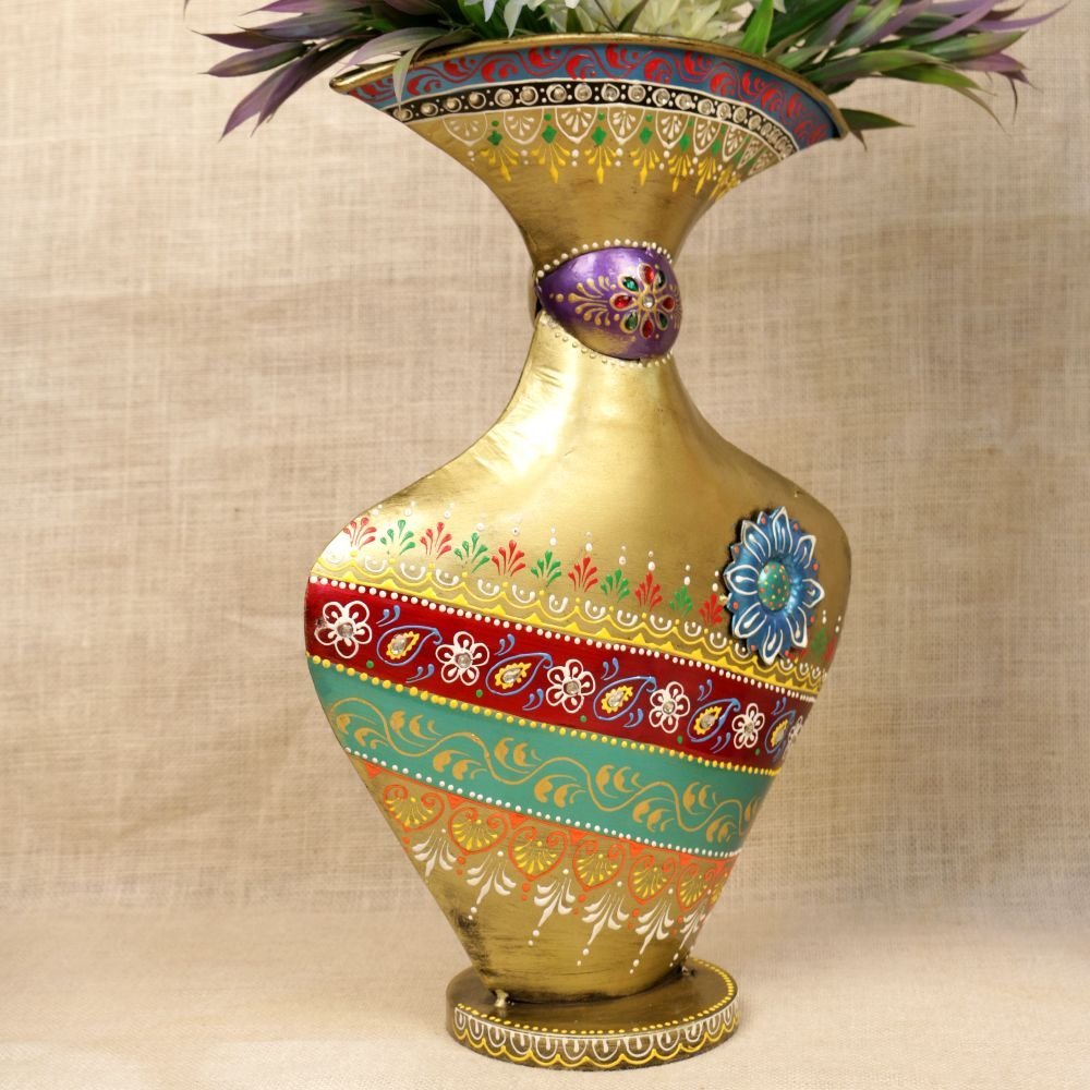 Hand-Painted Iron Vases Set - 21 ′′ & 17 ′′ Golden Festive Decor - Image 2