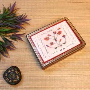 Hand-Painted Marble and Wooden Coaster Set | Traditional Gift & Table Decor