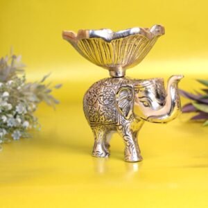 Auspicious Silver-Toned Metal Elephant Diya Holder | Vastu Tea Light Showpiece