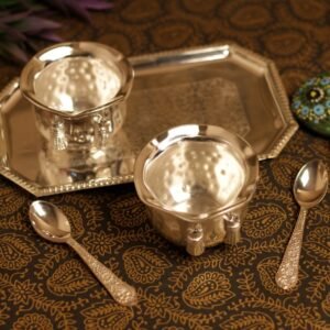 5-Piece Pure Brass Serving Set | Engraved Bowls for Festive Gifting