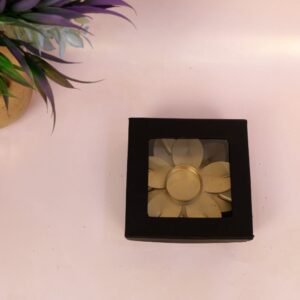 Golden Flower Tea Light Gift – 5 ′′ Metal Holder in Box for Festive Gifting