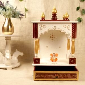 Hand-Painted Wooden Home Temple Mandir – 18 ′′ Altar for Prayer and Diwali