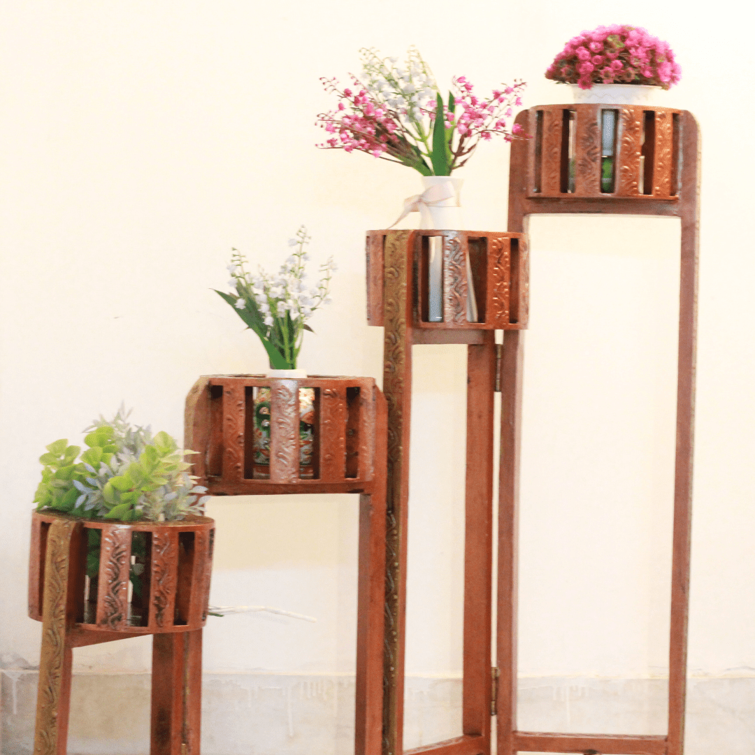 Painted Folding Flower Pot Round Stand - Image 2
