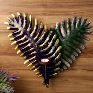 Metal Leaf Wall Candle Holder – 17  ′′   Heart-Shaped Festive Decor Art