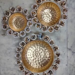 Hammered Metal Festive Bowl Set – Set of 3 Gold & Silver Decor Bowls