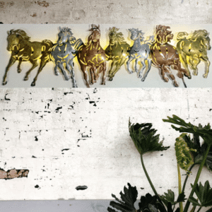 Seven Running Horses Metal Wall Art with Light | Vastu & Festive Decor