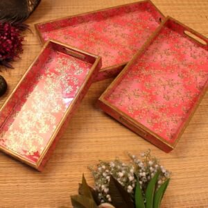 Exquisite Rectangular Trays with Floral Designs