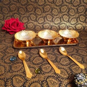 Decorative Brass Triple Serving Set | Two-Tone Festive Gift