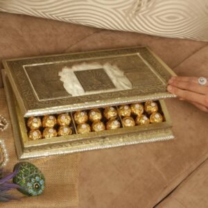 Luxury Large Rexine and Brass Elephant Motif Dry Fruit Box | Premium Festive Gifting