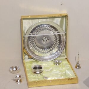 Silver-Plated Brass Pooja Thali Set (Complete 6-Piece) | Essential Puja Accessories & Diwali Gift