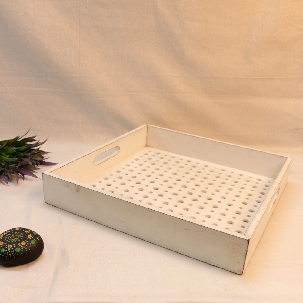 White Wooden Tray with Perforated Design - Image 4