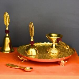 Deluxe Golden Brass Pooja Thali Set | Complete Puja Ritual Kit & Diwali Gift