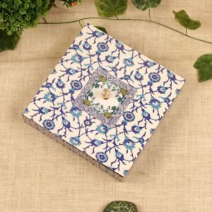 Blue Floral Wooden Dry Fruit Box – 10 ′′ Compartmented Festive Gifting Tray