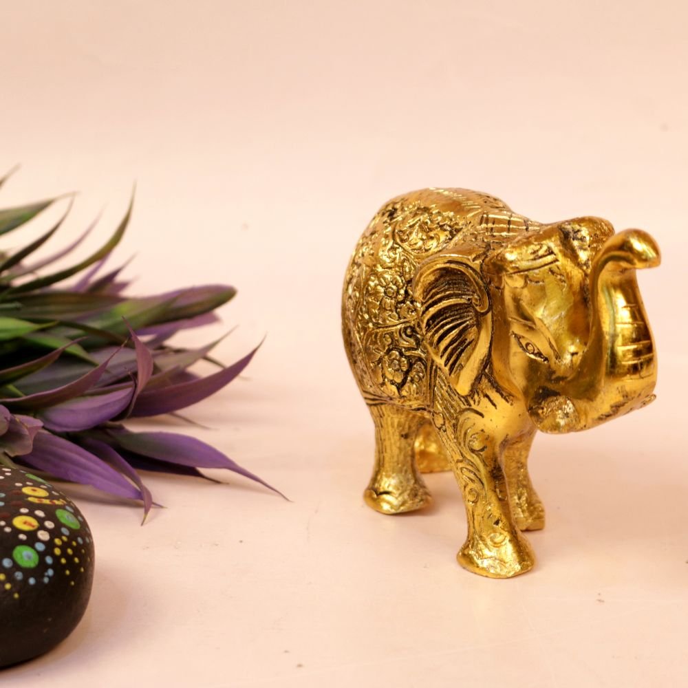 Golden Metal Elephant Statue - Image 3