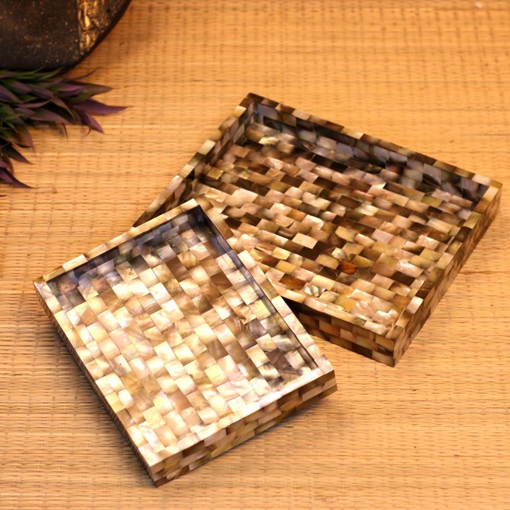 Black Mother Of Pearl Tray Set Of 2 - Image 4