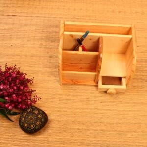 Wooden Pen & Card Holder With Drawer