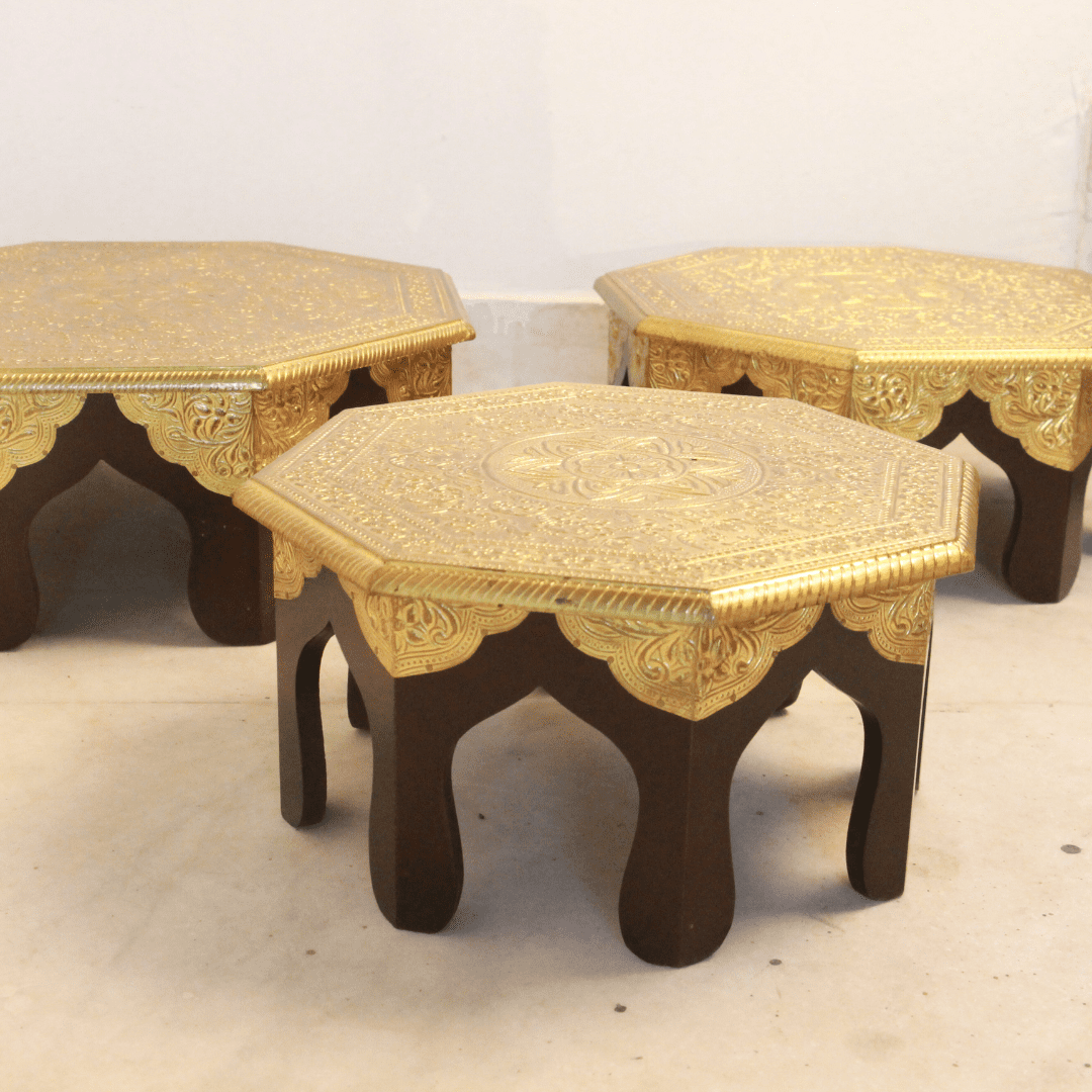 Brass Octornal Chowki Set of 3 - Image 4