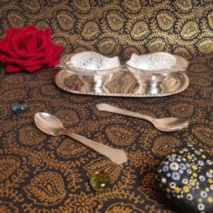 5-Piece Silver-Toned Brass Serving Set | Engraved Bowls & Tray