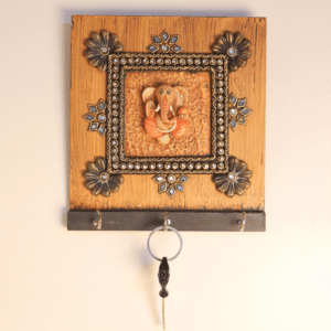Wooden Ganesha Key Holder with Mirror Work