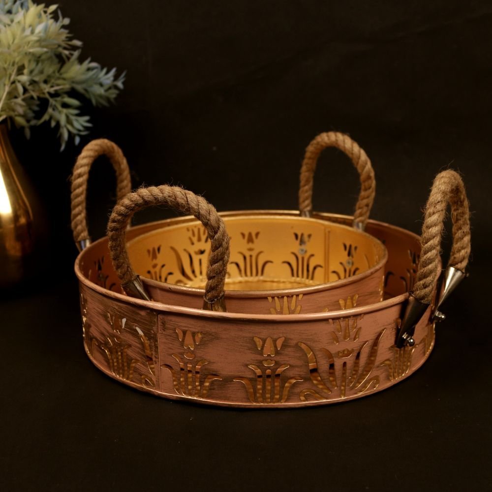 Metal Serving Trays with Rope Handles (Set of 2) - Image 3