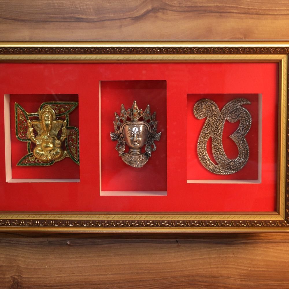 Divine Trinity Gold & Silver Plated Framed Idol Set | Home Temple Puja Accessories & Satsang Gift - Image 2