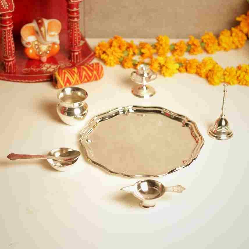 German Silver Complete Pooja Thali | Silver-Plated Pooja Thali Set | Complete Prayer Essentials | 40% off - Image 3