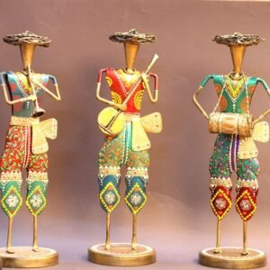 Set of 3 Hand-Painted Iron Musician Figurines | Festive Metal Home Decor