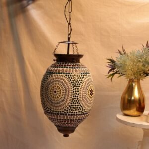 Handcrafted Mosaic Glass Hanging Lamp – 12-Inch Turkish Style Lantern
