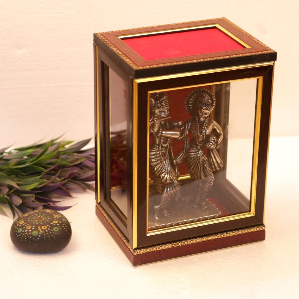 Premium Metal Radha Krishna Idol in Wooden Frame | Home Temple God Idols & Janmashtami Gift - Image 2