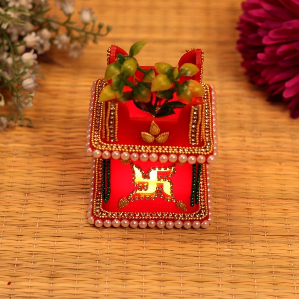 Handcrafted LED Swastik Votive Holder (3 Inch) | Auspicious Diwali Decor