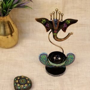 Hand-Painted Ganesha Candle Stand – 11 ′′ Iron God Idol for Diwali Festive Decor