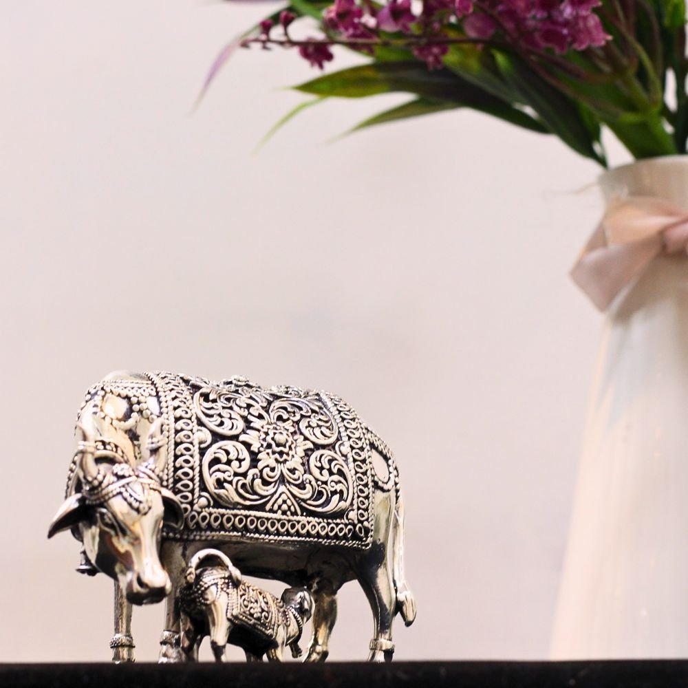 Brass Kamadhenu Cow and Calf Idol | Divine God Idols for Home Temple & Diwali Gift - Image 4